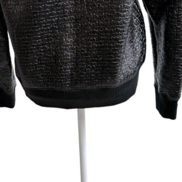 Theory 38 Black Faux leather Shiny Dressy Crew Neck Sweatshirt Top Medium - Picture 6 of 7